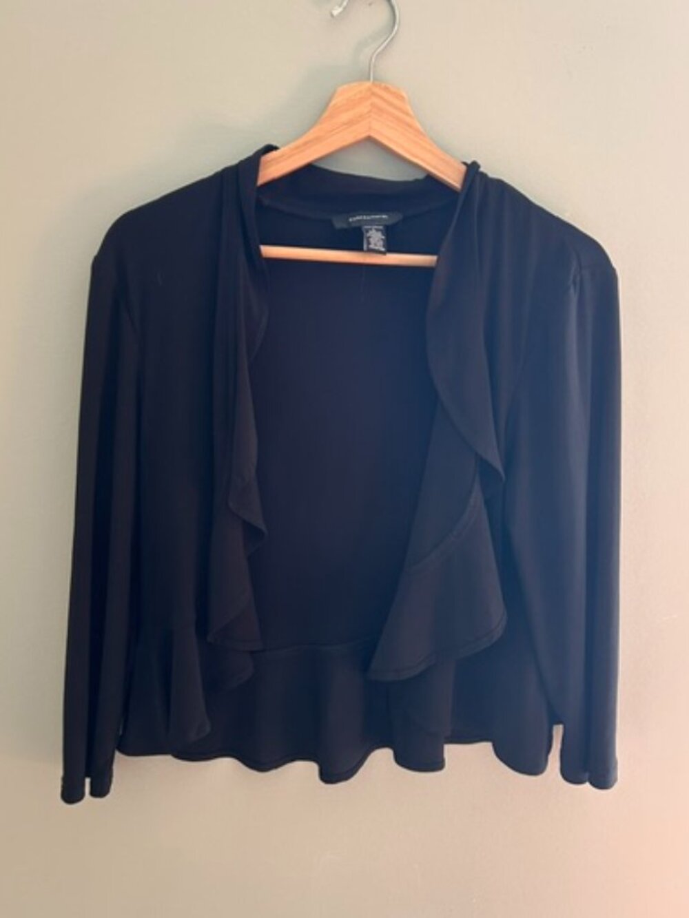 R&M Richards Black Silky Bolero Style Cropped Cardigan - L